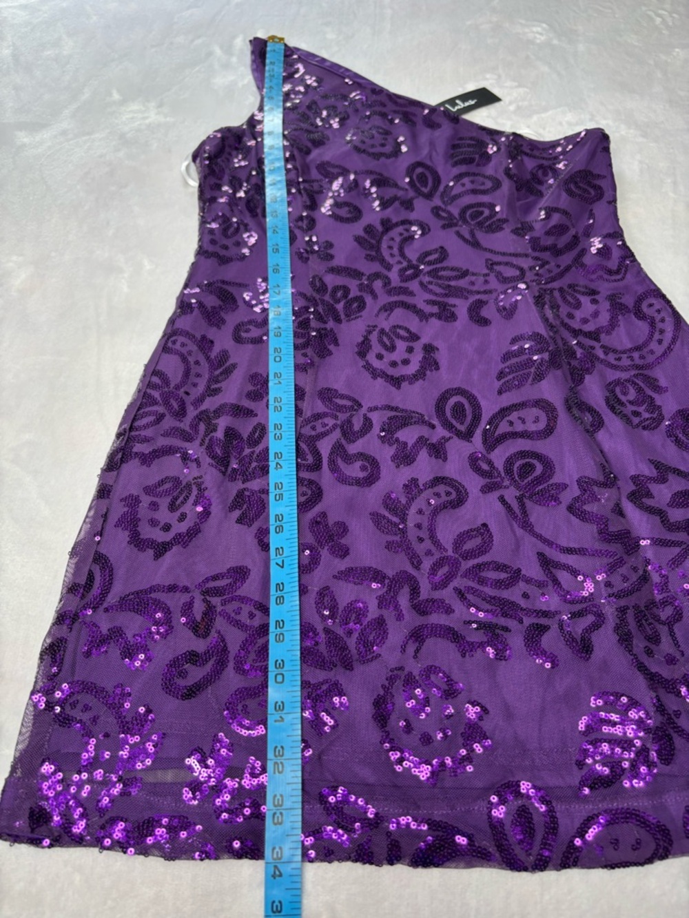 Lulus Purple Sequin One Shoulder Mini Dress XL Triple Strap NWT - Picture 12 of 16